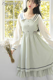 Yipinpay Sweet Autumn Women Pleated Dress JK Student Uniform Preppy Style Retro Embroidery Female Dresses 2023 HOT High Waist