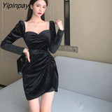Yipinpay New Black Dress Women Elegant Sweet Split Mini Dress Female High Street Casual Bandage Designer Korean Party Dress