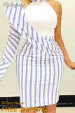 Yipinpay Women Elegant Halter Patchwork Striped One Shoulder Above Knee work Dress