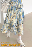 yipinpay Summer Painting Printed Pleated Skirt Women 2023 Chiffon High Waisted A-line Long Skirts Korean Fashion Faldas Female