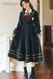 Yipinpay Sweet Autumn Women Pleated Dress JK Student Uniform Preppy Style Retro Embroidery Female Dresses 2023 HOT High Waist