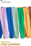 Yipinpay Women's Pants High Waist Pants For Women 2023 Spring Streetwear Pink Green Pants Multicolor Office Wear Woman Trousers