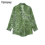 Yipinpay Women Leopard Print Blouses Shirt 2023 Summer Causal Long Sleeve Tops Vintage Turn Down Collar Single Breasted T-Shirts