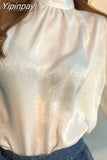 Yipinpay Blouse Long Lantern Sleeve Office Chic Ladies Shirt White Korean Fashion Clothing Black Spring Blouses Women Top Chemise