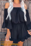 Yipinpay Woman Jumpsuits Elegantoff Shoulder Ruffle Hem Bell Sleeve Romper Casual Vacation New Fashio Female Clothing Outfits