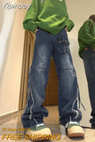 Yipinpay Waisted Cargo Y2k Baggy Jeans Stacked Pants Overalls For Women Grunge Vintage Pants With Pocket Ripped Jeans For Women