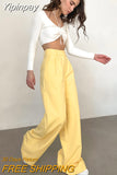 Yipinpay Elegant Yellow Formal Trousers Women High Waisted Wide Leg Pants Female Office Work Spring Long Pants Solid Pockets