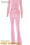 Yipinpay Knitted Ribbed Women Essentials Hoodie+trousers Two Piece Sets Women Outifits Slim Fit Y2k Hoodies Street Casual Set