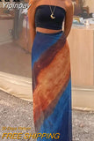 Yipinpay Printed Tulle Long Skirt Women High Waist Mesh Skirt Woman Vintage Midi Y2k Skirts Womens 2023 Streetwear Holiday Outfits