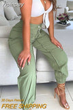 Yipinpay Women Pants Zipper Button Pocket Design Shirring Detail Pants Casual Pants for Women 2023