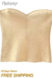 Yipinpay Off Shoulder Corset Tops For Women Silver Knit Crop Top Female Backless Sexy Tube Tops Summer Sleeveless Bustier Top Woman