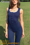 Yipinpay Black Knitted Sleeveless Jumpsuit Women Button Wide Leg Jumpsuits 2023 Femme Streetwear Casual Straight Rompers Overalls