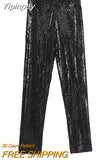 Yipinpay Women Leggings Black Sequin Pants Sets High Waist Pants Female Suit Fashion Streetwear Y2k Tight Fitting Woman Trousers