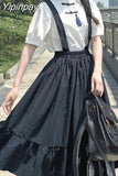 Yipinpay Sweet Women Skirt Preppy Style Strap Long Skirt Ruffles Loose Cute Student Casual Skirt Female Skirts 2023 HOT