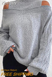 Yipinpay new fashion causal winter autumn Cold Shoulder Lantern Sleeve Sweater pullover tops fall outfits women female clothing