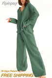 Yipinpay Trouser Suit Summer Female Casual 2-Piece Womens Set Loose V-Neck Tops And Long Pants Two Peice Home Wear Pantsuits