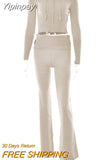 Yipinpay Knitted Ribbed Women Essentials Hoodie+trousers Two Piece Sets Women Outifits Slim Fit Y2k Hoodies Street Casual Set