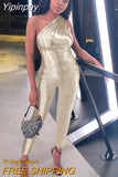 Yipinpay Slant Shoulder Sleeveless Neon Green Jumpsuits Women Slim Pencil Pants One Piece Rompers 2023 Spring Fall Party Clothes