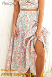 Yipinpay Womens Summer Skirt Boho Elastic Waist Pleated A-Line Flowy Layered Long Beach Skirt With Pockets Casual Street Style S-XL