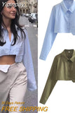 Yipinpay Fashion Women Short Shirt 2023 Summer Long Sleeve Casual Tops Female Chic Slim Blouse Ladies Pockets Shirts Blouses