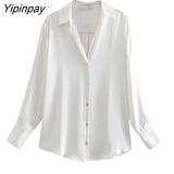 Yipinpay Women Stain Solid Blouses Shirts 2023 Summer Fashion Thin Chic Office Lady Tops Vintage Long Sleeved T-Shirts Four Colors