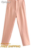 Yipinpay Women's Pants High Waist Pants For Women 2023 Spring Streetwear Pink Green Pants Multicolor Office Wear Woman Trousers