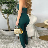 Yipinpay Women Elegant Solid Spaghetti Straps Sleeveless Contrast Mesh Patch Sexy Straight Leg Jumpsuits