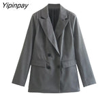 Yipinpay Spring Women Blazer Pant Suit 2023 Female Fashion Office Outfits Double Breasted Jacket Coats Long Trousers Basic Outwear