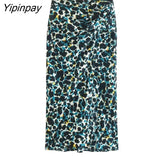 Yipinpay Women Printed Skirt Sets O-neck Long Sleeve Tops+Mid-Calf Straigh Skirts Sets 2023 Elegant Vintage Casual Sweater