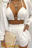 Yipinpay Fashion New Women's Sexy Summer Solid Color Printing 3-piece Casual Beach Shorts Suit Women & Female
