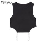 Yipinpay Sexy Summer Women Hollow Out Kintted Sets 2023 Causal O-neck Sleeveless Tops High Waist Straight Skirts Elegant Outwear