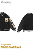 Yipinpay Bomber Jacket Women 2023 Hip Hop Breast Letter Patchwork PU Leather Jackets Streetwear Men Unisex College Baseball Coats