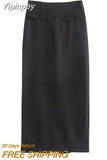 Yipinpay Black Long Skirt Women High Waist Midi Skirts Womens 2023 Pockets Winter Skirt Woman Fashion Elegant Women's Skirts Sets