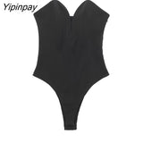 Yipinpay Women Fashion With Sweetheart Neck Draped Bodysuits Vintage Backless Zipper Thin Straps Female Playsuits Mujer