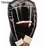 Yipinpay Women Fashion Thick Warm Faux Shearling Jacket Coat 2023 Vintage Long SleeveHem Female Short Outerwear Chic Tops
