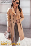Yipinpay Elegant New Casual Winter and Autumn Woolen Coat Solid Color Bandage Woolen Coat