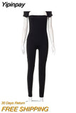 Yipinpay Solid Color New Sportswear Casual Jumpsuit Women Hollow Out Shoulder Tight Sexy Jumpsuit Femme Fitness Jumpsuit Workwear