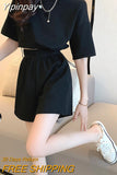 Yipinpay Summer Fashion Casual Women's Shorts Sets Sport Short-sleeved T-shirt and Wide-leg Shorts 2 Piece Set Tracksuits Outfits