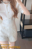 Yipinpay Summer Women's Short Sets Korean Style Fashion Short Sleeve Top and Shorts 2 Piece Set Outfit Suit with Shorts for Women