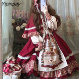 Yipinpay Sweet Girl Lolita Set Women Dress Patchwork Red Dress with Cloak Cute Female Kawaii Cosplay Japanese Dress