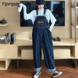 Yipinpay Spring Women Denim Jumpsuit Long Wide Leg Pants Loose Oversize Overalls Korean Style Embroidery Female Playsuits Plus Size