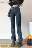 Yipinpay Winter Velvet Thickened Jeans Women's High Waist Straight Wide Leg Trousers