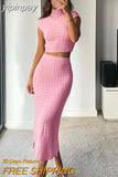 yipinpay Dress Set Short Sleeve Crop Top High Waist Long Skirt Suit Pink Matching Sets Women Outfit Streetwear Chic Two Piece Set