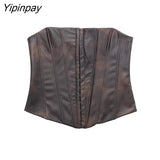 Yipinpay Fashion Ladies Faux Leather Corset Wrap Chest Tops Casual Backless Sleeveless Sexy Summer Causal Slim Sling Tops