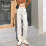 Yipinpay High Waist Mom Jeans Stretch Straight Vintage Casual Women Jeans Pants