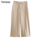 Yipinpay Fashion Women Pant Vest Suit Sets 2pcs 2023 Spring Autumn V-neck Coat+Zipper Ankle-Length Pants Basic Causal Office Outfits