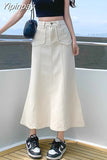 Yipinpay Denim Skirts Womens Summer Casual High Waisted Pocket Midi Skirt Ladies Korean Fashion Mermaid Skirt Female