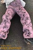 Yipinpay Purple Tie-Dye Jeans Women Spring And Autumn Fashion Street Personality Loose Drape Straight Denim Trousers Woman