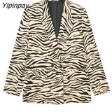 Yipinpay New 2023 Spring Women Leopard Print Blazer Suits Office Outfits Zebra Stripes Jacket+Pant Long Sleeve Fashion Outwear