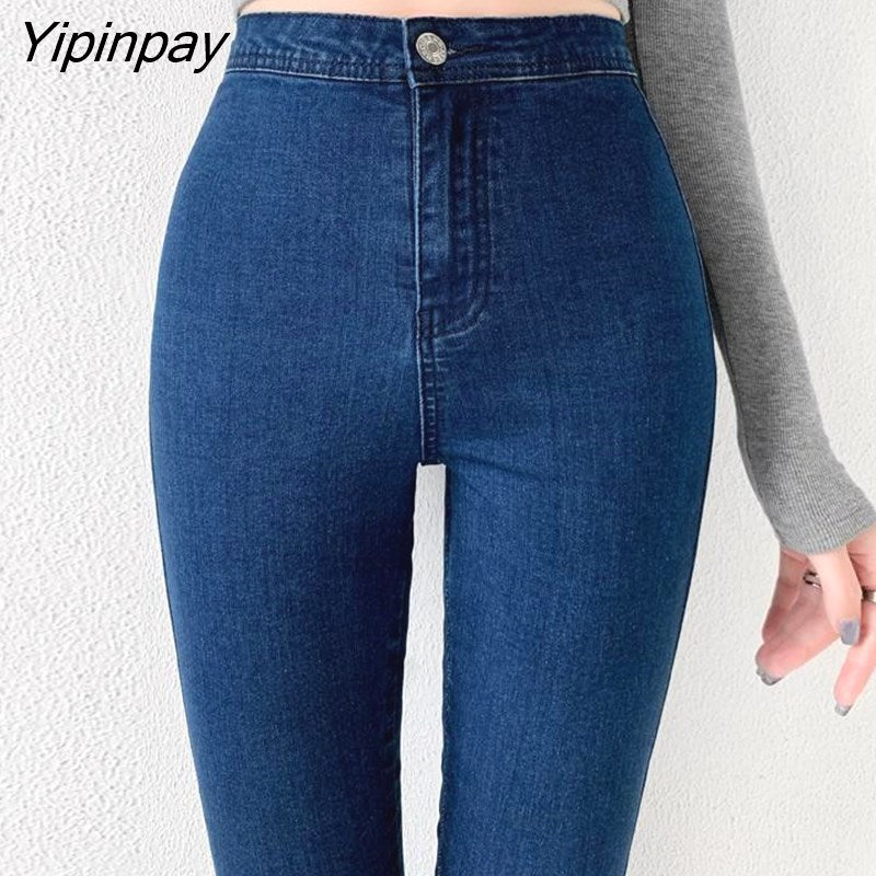 Yipinpay Black Skinny Stretch Mom Jeans High Waist Plus Up Pencil Pants Woman Denim Pantalones De Mujer Autumn Winter